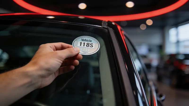 Licence disc being placed on a windscreen